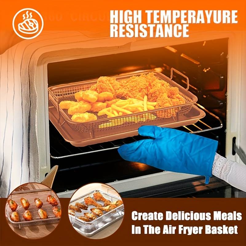 Set Of 2 Pcs Air Fryer Tray, Double Non Stick Crisper Tray, Multifunction Roasting Frying Basket, Heat Resistance Oven Grill Pan Basket, Cooling Grill Pan Plate With Handles Set Of 2 Pcs Air Fryer Tray, Double Non Stick Crisper Tray, Multifunction Roasting Frying Basket, Heat Resistance Oven Grill Pan Basket, Cooling Grill Pan Plate With Handles